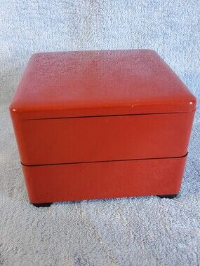 ​Vintage CMC Japan Red Stacked Bento Box Jubako 2 Tier Jewelry Trinket Organizer